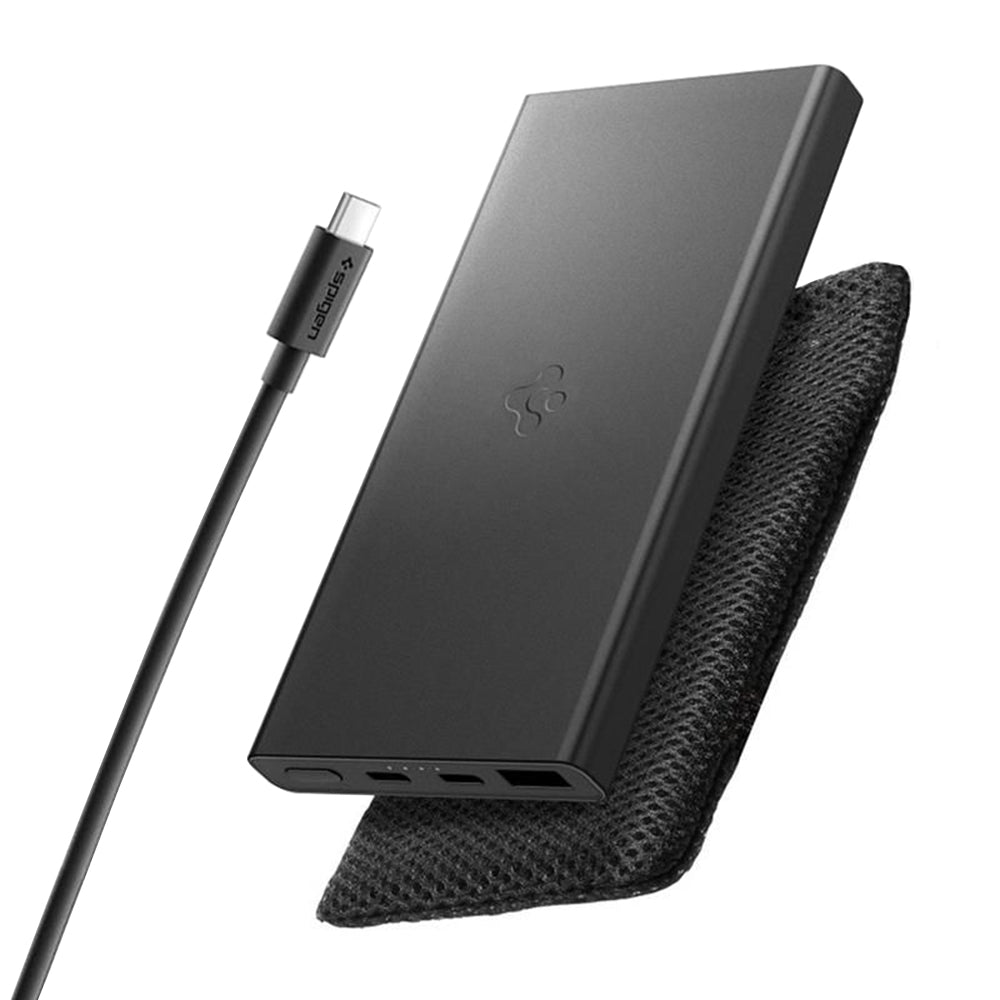 Externer Akku Spigen Essential, 10000mAh, 22.5W, QC + PD, 1 x USB-A - 2 x USB-C, Schwarz ABA09431