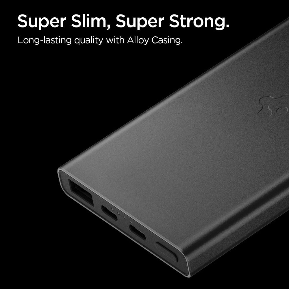 Externer Akku Spigen Essential, 10000mAh, 22.5W, QC + PD, 1 x USB-A - 2 x USB-C, Schwarz ABA09431