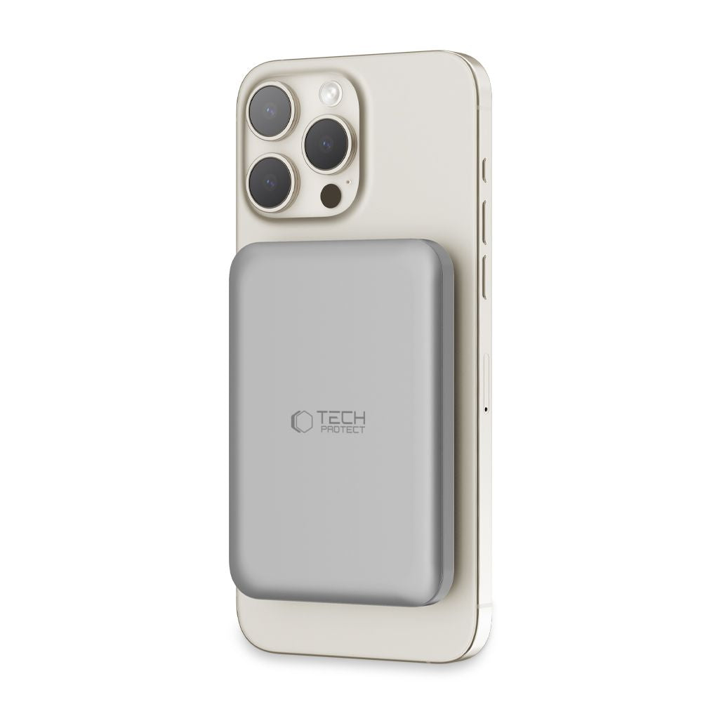 Tech-Protect PB10 LifeMag Wireless Externer Akku, 5000mAh, 15W, PD + FQI, 1 x QI - 1 x USB-C, Grau