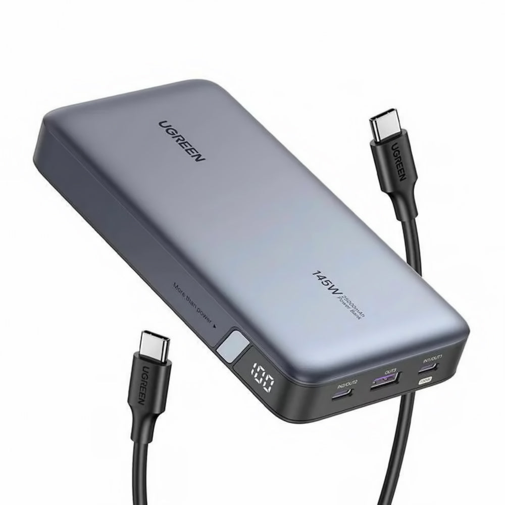Externe Batterij UGREEN PB205, 25000mAh, 145W, QC + PD, 1 x USB-A - 2 x USB-C, Gri
