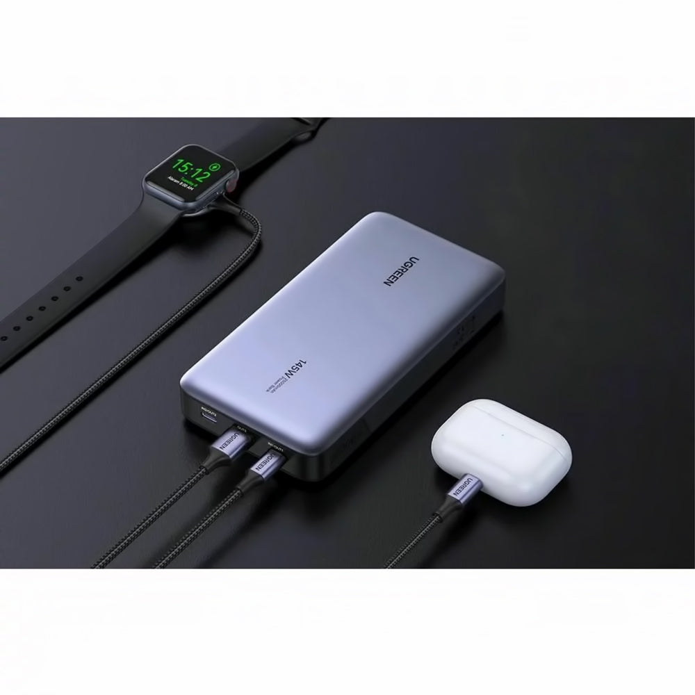 Externe Batterij UGREEN PB205, 25000mAh, 145W, QC + PD, 1 x USB-A - 2 x USB-C, Gri