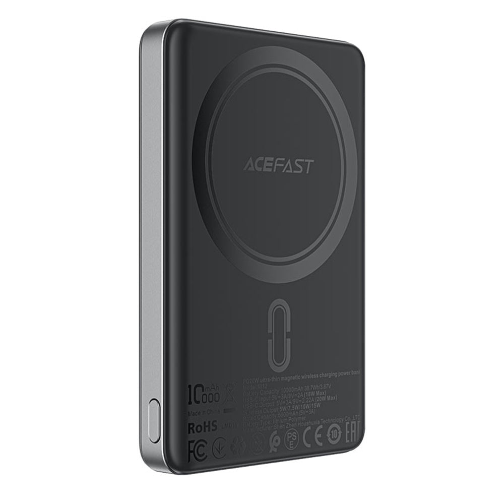 Batterie Externe Sans Fil Acefast M12, 10000mAh, 20W, PD + FQI, 1 x QI - 1 x USB-C, Noire