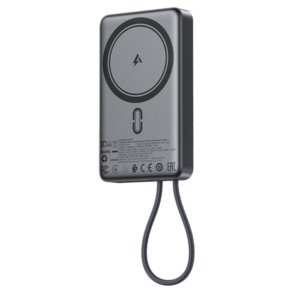 Draadloze Externe Batterij Acefast M18, 10000mAh, 22.5W, PD + FQI, 1 x QI - 2 x USB-C, Zwart