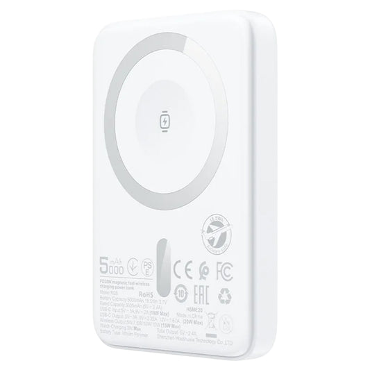 Externer Wireless Akku Acefast M25, 5000mAh, 20W, PD + FQI, 1 x QI - 1 x USB-C, Weiß