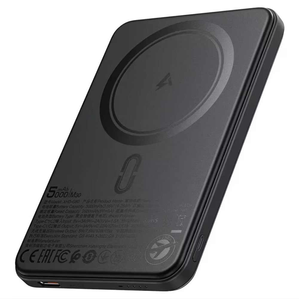 Batterie Externe Sans Fil Acefast M30, 5000mAh, 20W, PD + FQI, 1 x QI - 2 x USB-C, Noire