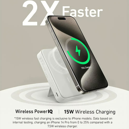 Anker MagGo draadloze externe batterij, 10000mAh, 27W, PD + FQI, 1 x QI - 1 x USB-C, Wit A1654G21