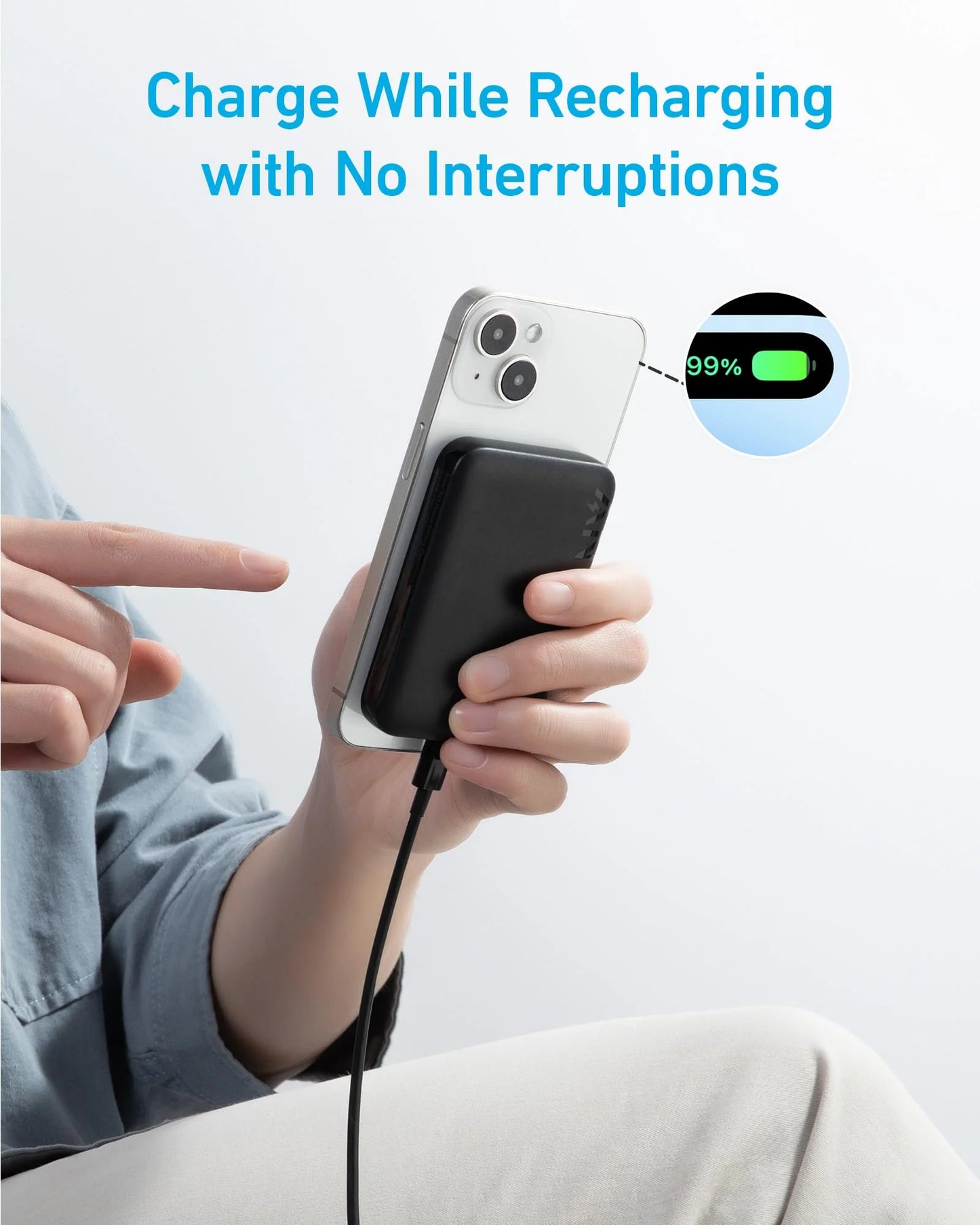 Anker 321 MagGo Draadloze Externe Batterij, 5000mAh, 7.5W, 1 x IQ, Zwart A1616G11