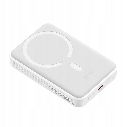 Externe Draadloze Batterij Baseus Magnetic Mini, 10000mAh, 30W, PD + FQI, 1 x QI - 1 x USB-C, Wit PPCX110202