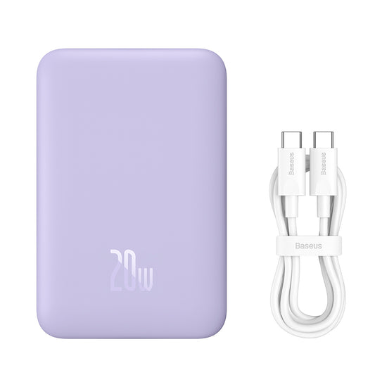 Draadloze Externe Batterij Baseus Magnetic Mini, 10000mAh, 20W, PD + FQI, 1 x QI - 1 x USB-C, Paars PPCX110105