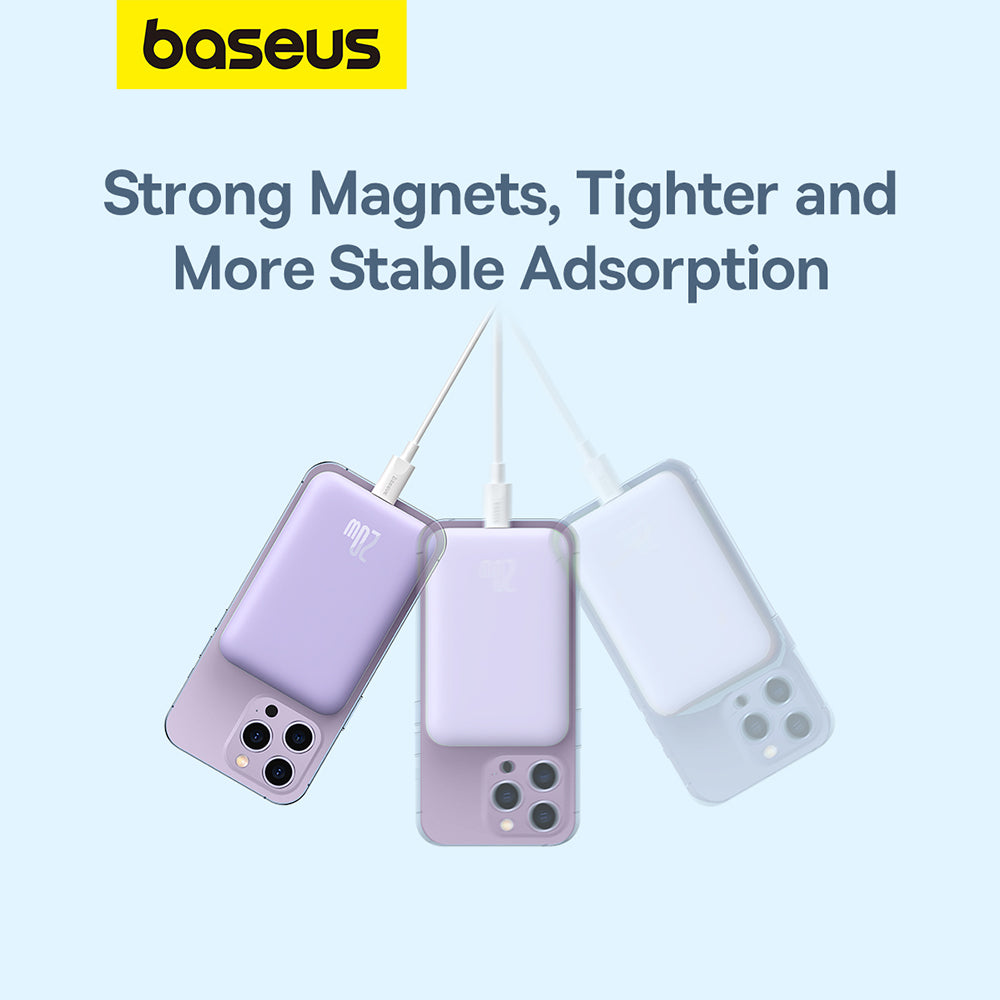 Batterie Externe Sans Fil Baseus Mini Air, 6000mAh, 20W, PD + FQI, 1 x QI - 1 x USB-C, Mauve P10059002513-00