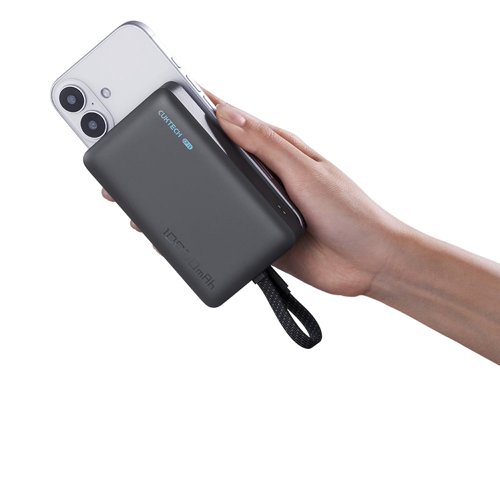 Batterie Externe Sans Fil Cuktech WPB100L, 10000mAh, 22,5W, PD + FQI, 1 x QI - 2 x USB-C, Noire CKWPB100LGLBK