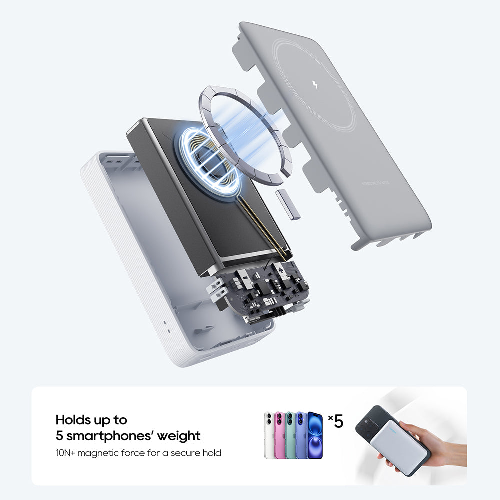 Batterie Externe Sans Fil Cuktech WPB100N, 10000mAh, 20W, PD + FQI, 1 x QI - 1 x USB-C, Blanche CKWPB100NGLGR