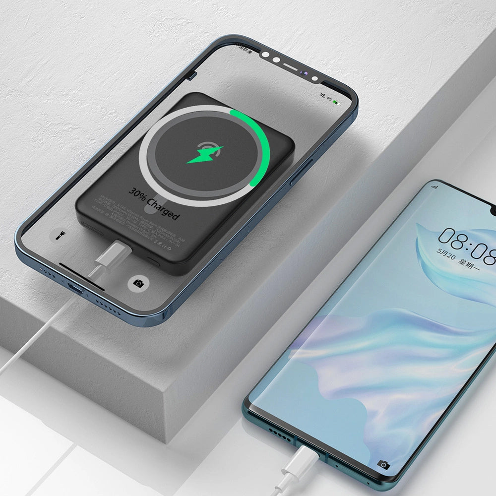 Draadloze Externe Batterij Dudao K14S, 5000mAh, 10W, PD + QI, 1 x QI - 1 x USB-C, Zwart