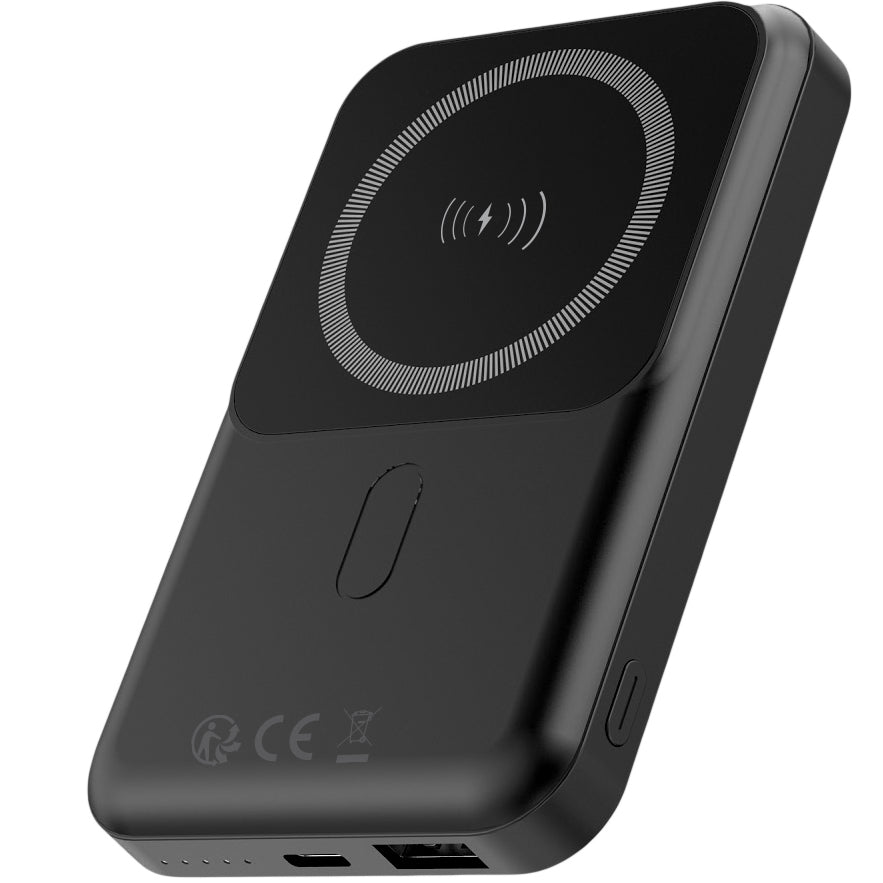 Forever MATB-100 Draadloze Externe Batterij, 10000mAh, 22.5W, QC + PD + FQI, 1 x QI - 1 x USB-A - 1 x USB-C, Zwart