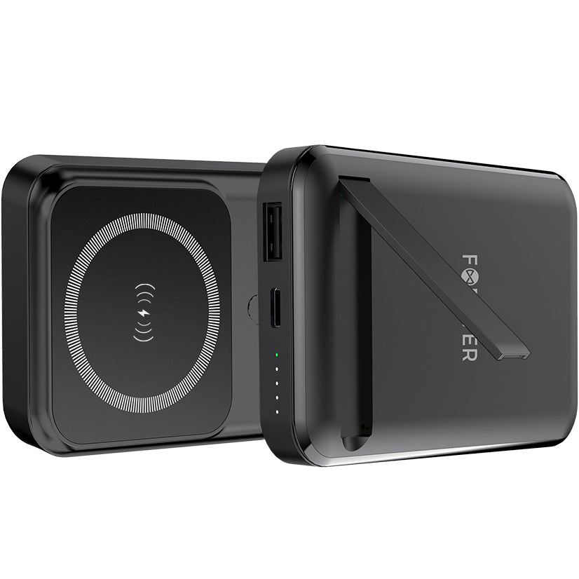 Forever MATB-100 Draadloze Externe Batterij, 10000mAh, 22.5W, QC + PD + FQI, 1 x QI - 1 x USB-A - 1 x USB-C, Zwart