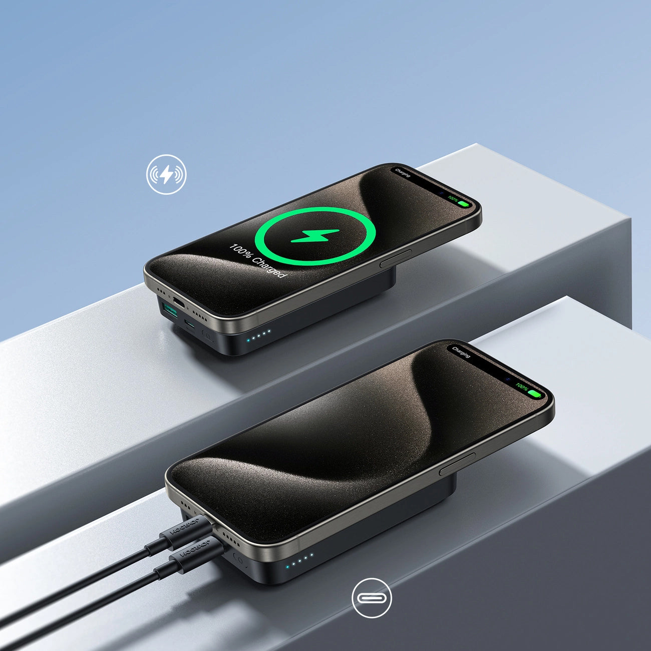 Draadloze Externe Batterij Joyroom JR-W020, 10000mAh, 20W, QC + PD + FQI, 1 x QI - 1 x USB-A - 1 x USB-C, Zwart