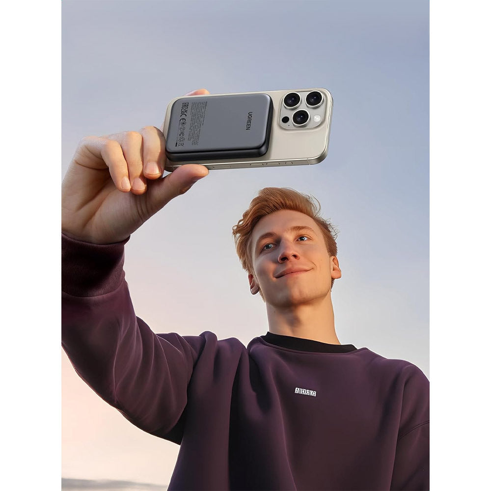 Draadloze Externe Batterij UGREEN PB561, 10000mAh, 20W, PD + FQI, 1 x QI - 1 x USB-C, Zwart