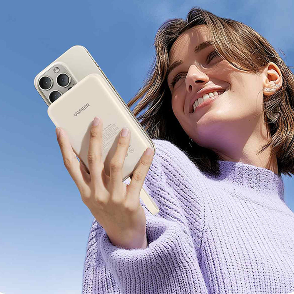 Batterie Externe Sans Fil UGREEN PB760, 10000mAh, 20W, PD + FQI, 1 x QI - 1 x USB-C, Beige