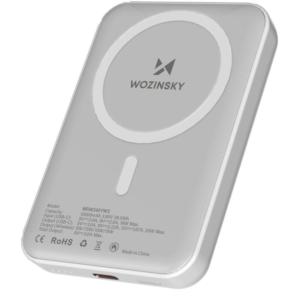 Externer Wireless Akku WZK WRW349YWS, 10000mAh, 20W, PD + FQI, 1 x QI - 1 x USB-C, Weiß