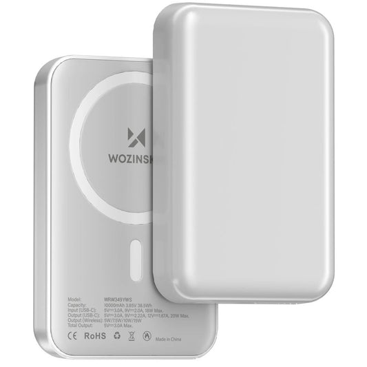 Draadloze Externe Batterij WZK WRW349YWS, 10000mAh, 20W, PD + FQI, 1 x QI - 1 x USB-C, Wit