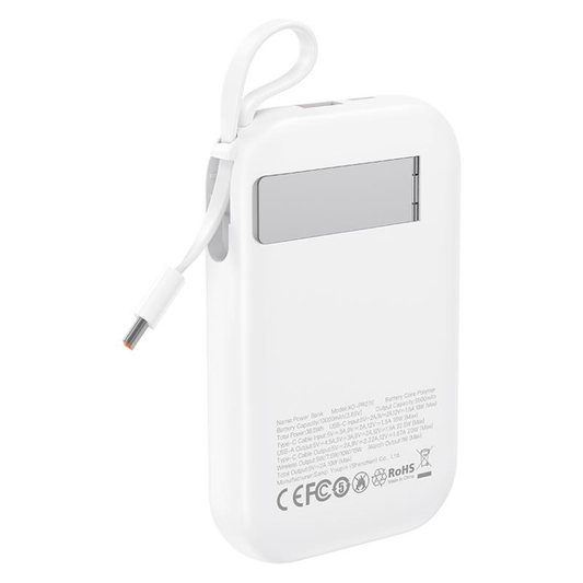 Batterie Externe Sans Fil XO Design PR270, 10000mAh, 22.5W, QC + PD + QI, 1 x QI - 1 x USB-A - 1 x USB-C, Blanche