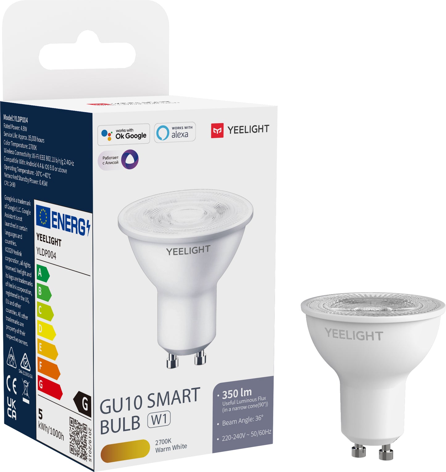 LED-lamp Yeelight W1, Wi-Fi, GU10, 4.8W, 2700K, 350lm YLDP004