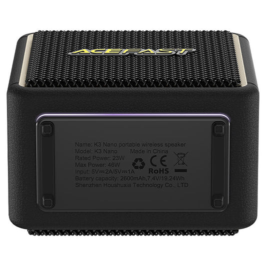 Enceinte Portable Bluetooth Acefast K3 Nano, 1 x 30W - 1 x 16W, RGB, Étanche, Noire