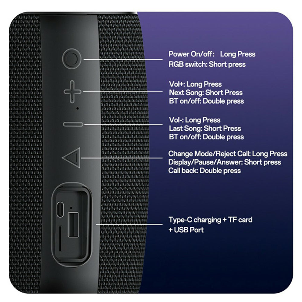 Enceinte Portable Bluetooth Yesido YSW39, 20W, TWS, RGB, Noire