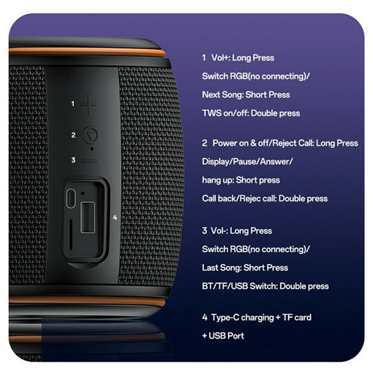 Draagbare Bluetooth Speaker Yesido YSW40, 8W, RGB, Zwart