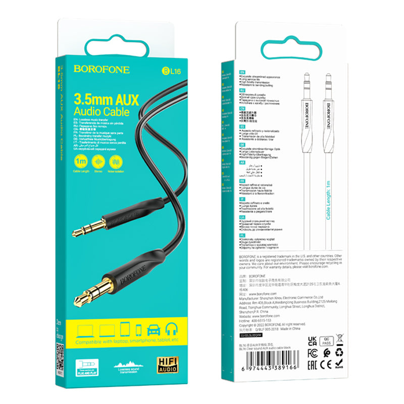 Câble Audio 3.5mm - 3.5mm Borofone BL16, 1m, Noir