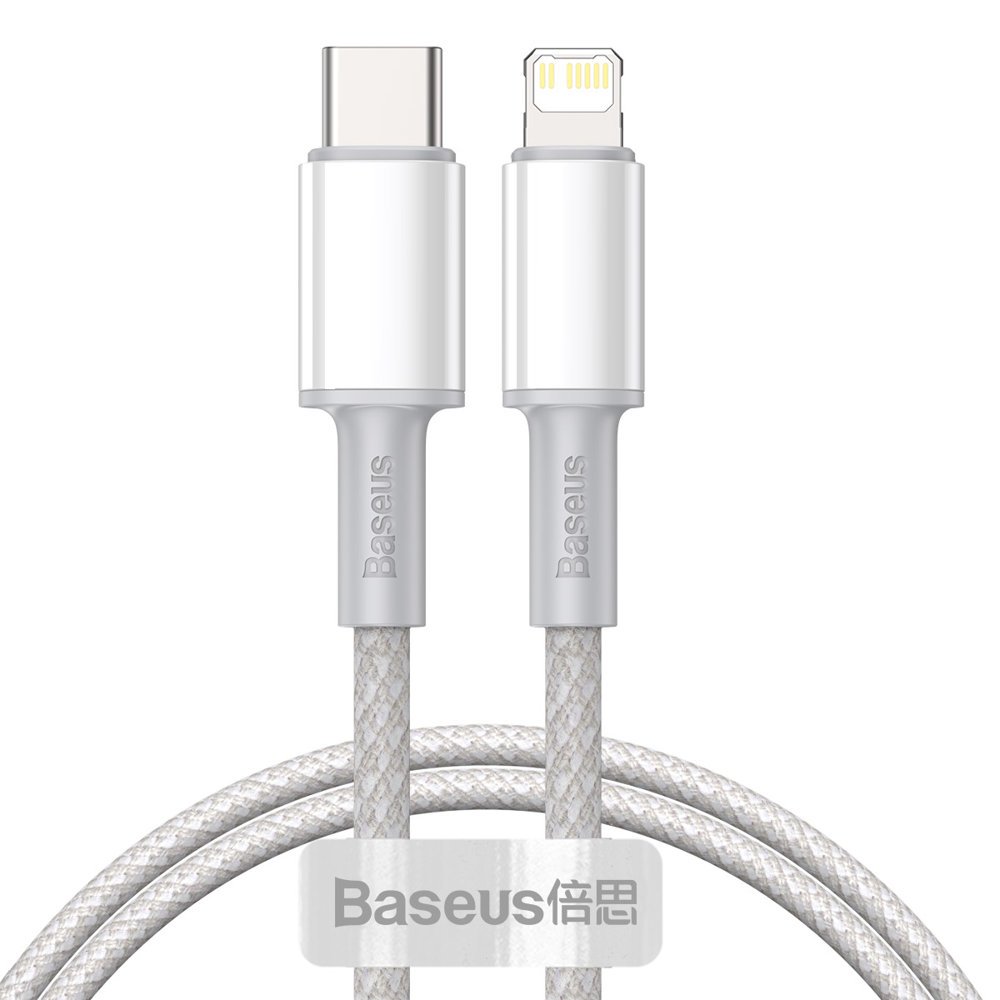 Câble de données et de charge USB-C - Lightning Baseus tressé haute densité, 20W, 1m, blanc CATLGD-02