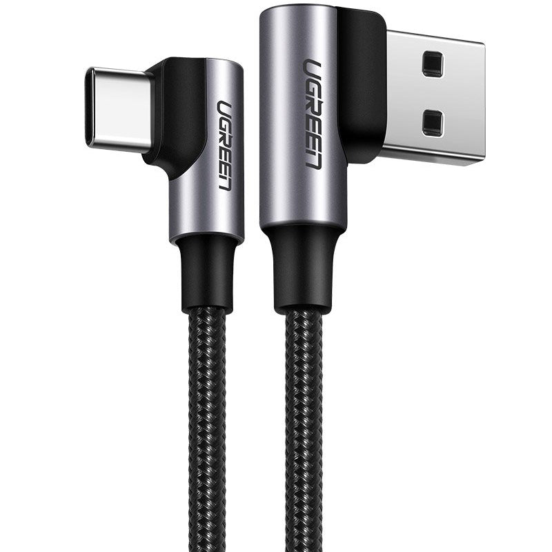 Data- en Oplaadkabel USB-A - USB-C UGREEN US176 Angled, 18W, 2m, Zwart