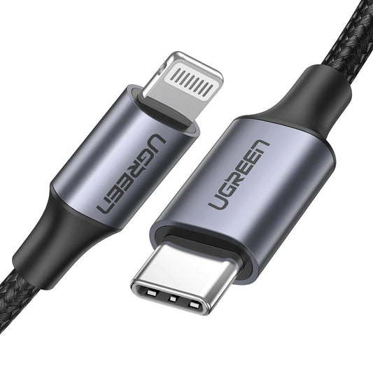 USB-C - Lightning Data- en Oplaadkabel UGREEN US304, 20W, 1m, Zwart