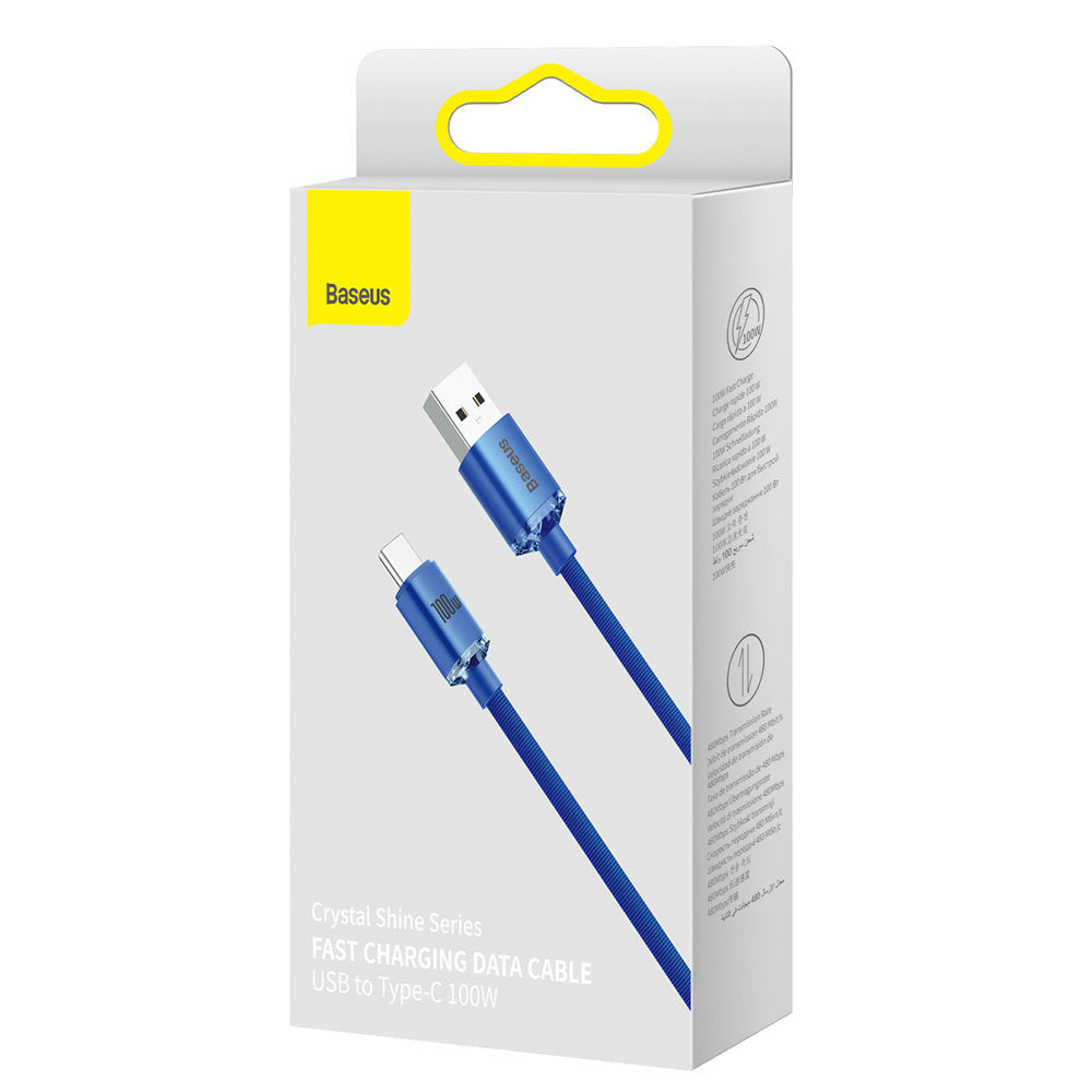 USB-A naar USB-C Baseus Crystal Shine Series data- en oplaadkabel, 100W, 1,2 m, blauw CAJYY000403