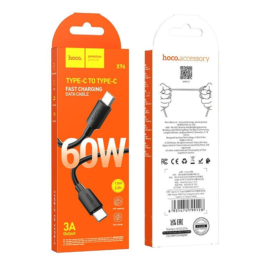 USB-C gegevens- en oplaadkabel - USB-C HOCO HOCO X96, 60W, 1m, Zwart
