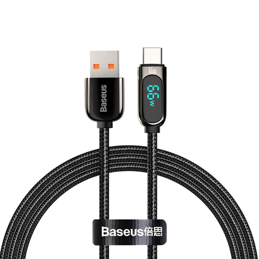 Data- en Oplaadkabel USB-A naar USB-C Baseus Display, 66W, 2m, Zwart CASX020101
