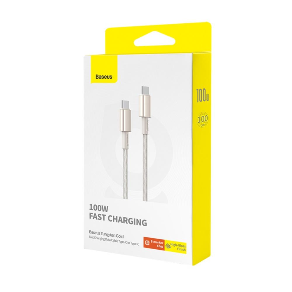 USB-C - USB-C Data- en Oplaadkabel Baseus Tungsten Gold, 100W, 1m, Goud P10319800G21-00