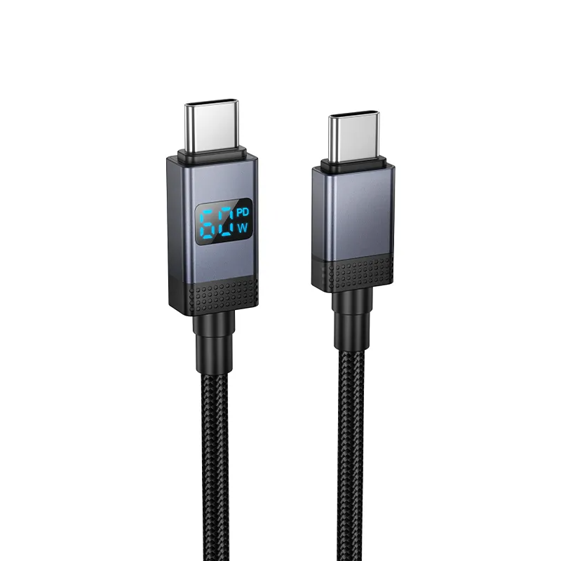 Câble de Données et de Charge USB-C - USB-C HOCO X118 Display, 60W, 1m, Noir