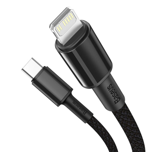 USB-C - Lightning Data- en Oplaadkabel Baseus High Density Braided, 20W, 2m, Zwart CATLGD-A01