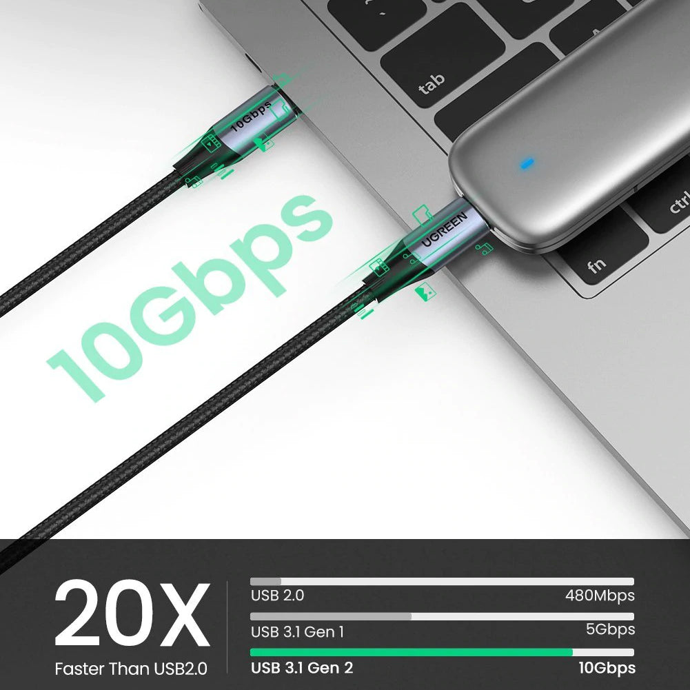 USB-C Data- en oplaadkabel - USB-C UGREEN US355, 100W, 1m, Zwart