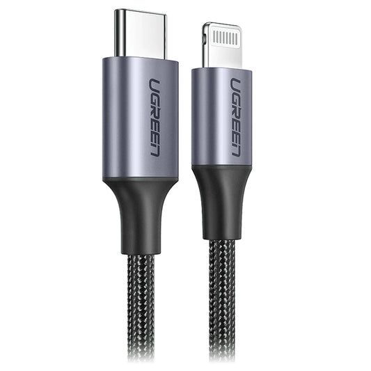 USB-C - Lightning Data- en Oplaadkabel UGREEN US304, 20W, 1m, Zwart