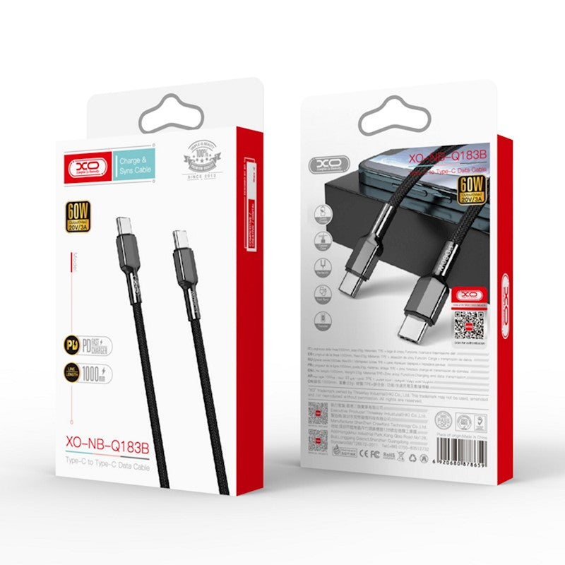 USB-C Data- en Oplaadkabel - USB-C XO Design NB183B, 60W, 1m, Zwart