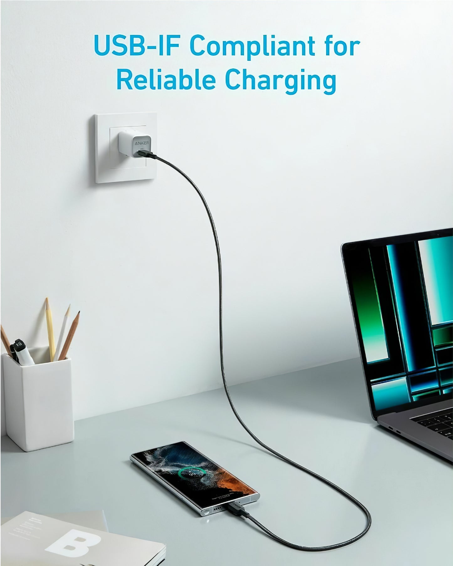 USB-C Data- en Oplaadkabel - USB-C Anker 322, 60W, 0.9m, Zwart A81F5G11