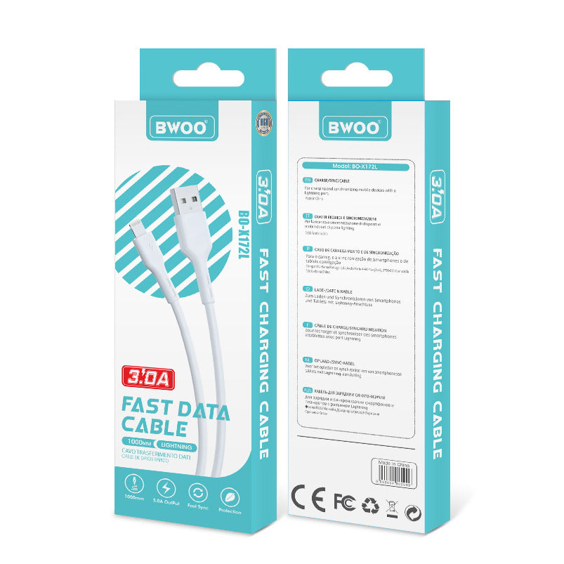 USB-A naar Lightning Data- en Oplaadkabel BWOO X172L, 15W, 1m, Wit