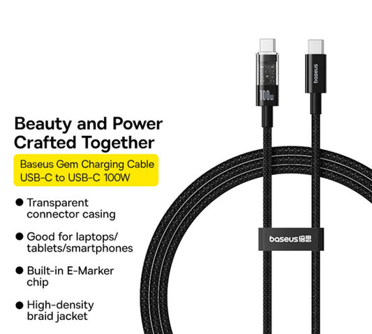 Câble de Données et de Charge USB-C - USB-C Baseus Gem, 100W, 2m, Noir P10373000111-01