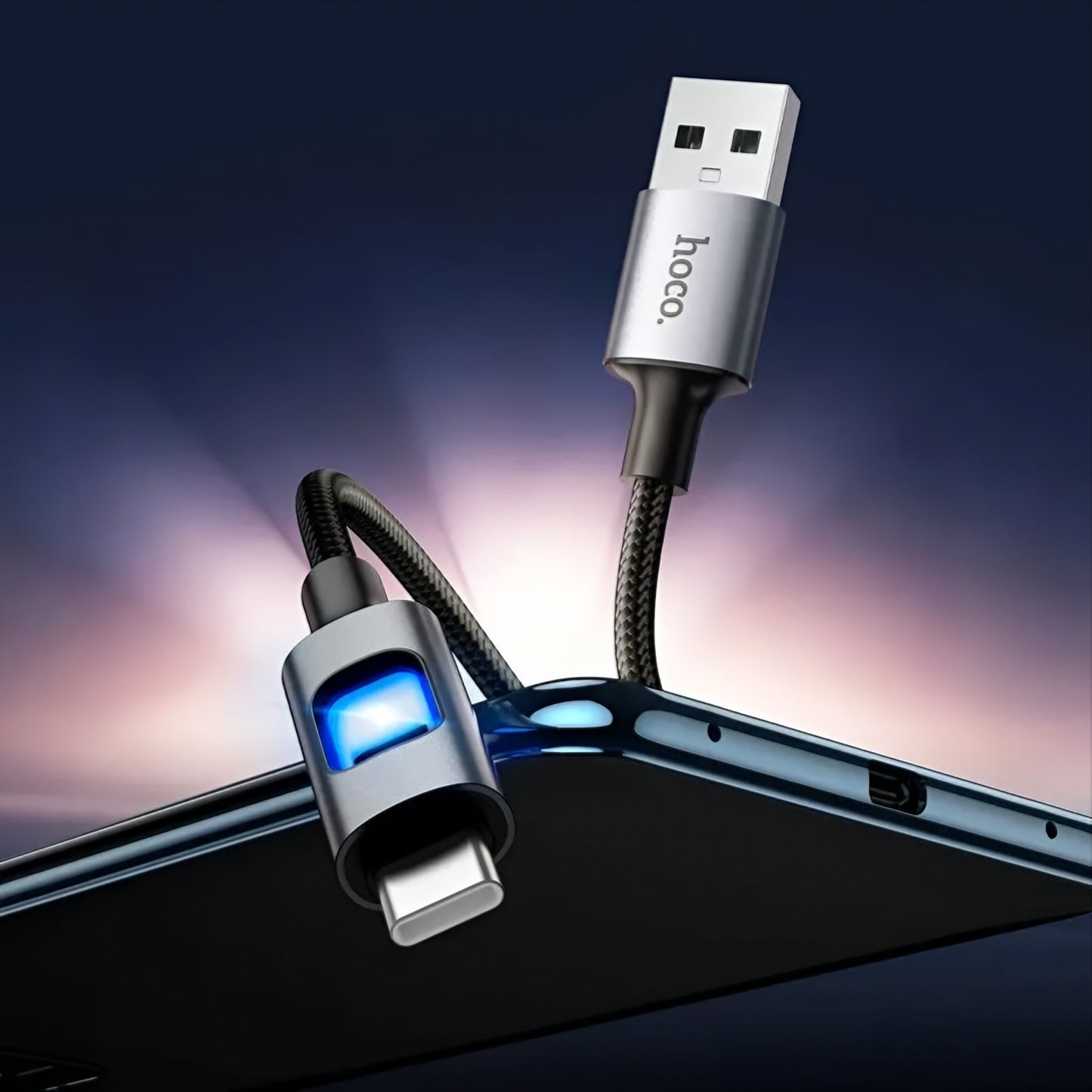Câble de Données et de Charge USB-A - USB-C HOCO U144 Led, 18W, 1.2m, Noir