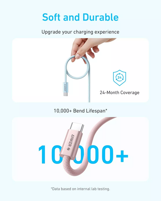 Câble de Données et de Charge USB-C - USB-C Anker Zolo, 240W, 1.8m, Blanc A8060H22