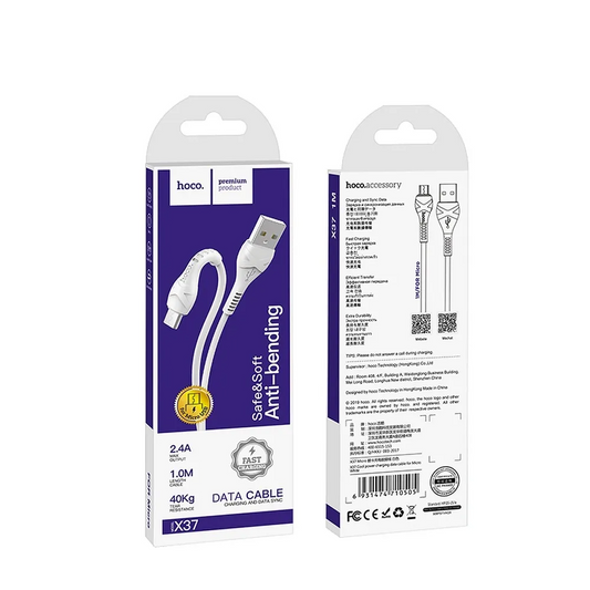 USB-A - microUSB Data- en Oplaadkabel HOCO X37, 18W, 1m, Wit