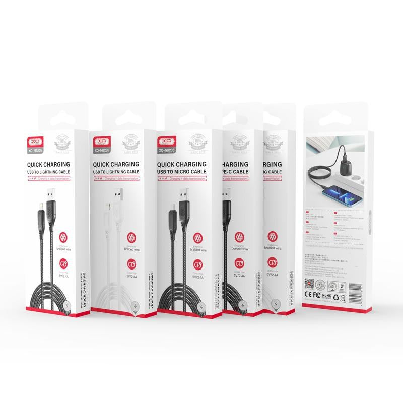 Data- en Oplaadkabel USB-A - microUSB XO Design NB235, 18W, 1m, Zwart