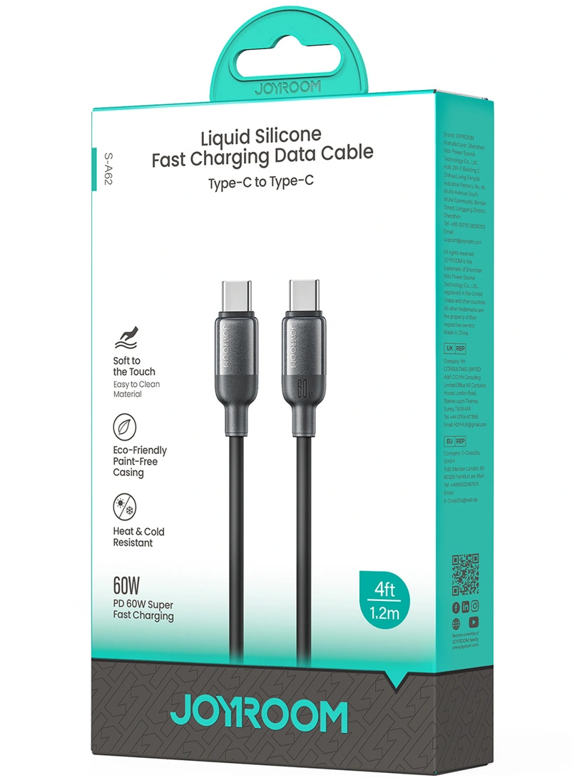 USB-C Data- en Oplaadkabel - USB-C Joyroom S-A62 Lively, 60W, 1,2m, Zwart